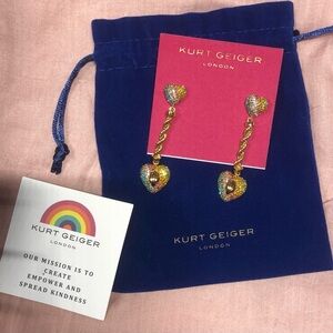 Kurt Geiger Rainbow Goldtone Drop Dangle Heart Earrings W DustbagSOLD OUT ONLINE